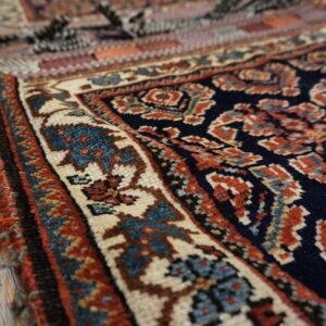 1890s Black Medallion Antique S. Persian Afshar Saddle Bag Rug 2' X 4'2" Knotted Pile Wool Carpet - detail view 4