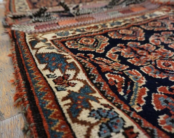 1890s black medallion antique s. Persian afshar saddle bag rug 2' x 4'2" knotted pile wool carpet - detail view 4