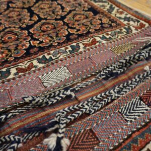 1890s Black Medallion Antique S. Persian Afshar Saddle Bag Rug 2' X 4'2" Knotted Pile Wool Carpet - detail view 5