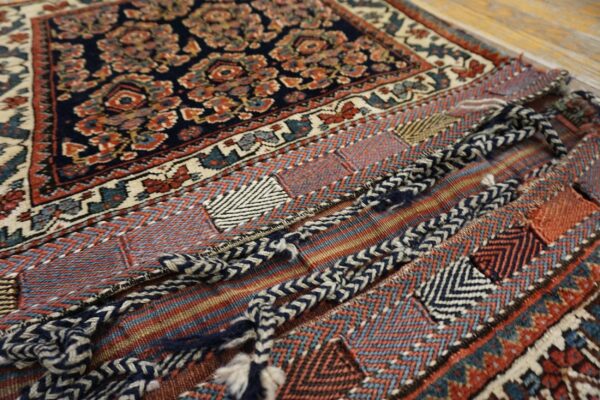 1890s black medallion antique s. Persian afshar saddle bag rug 2' x 4'2" knotted pile wool carpet - detail view 5