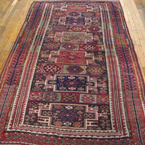 1890s Multicolor Geometric Tribal Antique Persian Kurdish Rug 4'6" X 7'8" Handknotted Wool Carpet - detail view 1