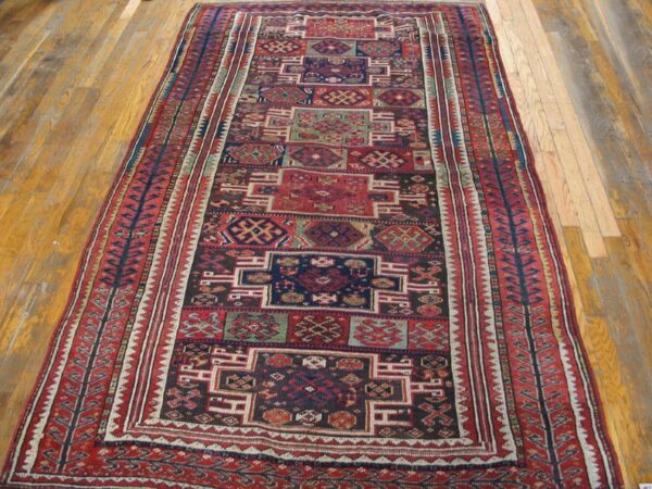1890s multicolor geometric tribal antique persian kurdish rug 4'6" x 7'8" handknotted wool carpet 2 1890s multicolor geometric tribal antique persian kurdish rug 4'6" x 7'8" handknotted wool carpet - detail view 1
