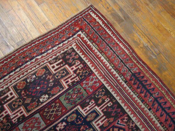 1890s multicolor geometric tribal antique persian kurdish rug 4'6" x 7'8" handknotted wool carpet 3 1890s multicolor geometric tribal antique persian kurdish rug 4'6" x 7'8" handknotted wool carpet - detail view 2