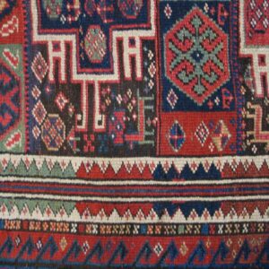 1890s Multicolor Geometric Tribal Antique Persian Kurdish Rug 4'6" X 7'8" Handknotted Wool Carpet - detail view 3