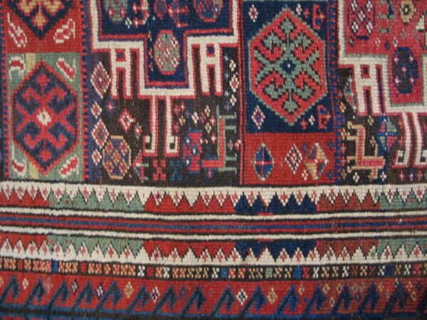 1890s multicolor geometric tribal antique persian kurdish rug 4'6" x 7'8" handknotted wool carpet 4 1890s multicolor geometric tribal antique persian kurdish rug 4'6" x 7'8" handknotted wool carpet - detail view 3