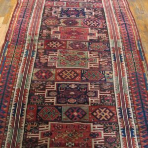 1890s Multicolor Geometric Tribal Antique Persian Kurdish Rug 4'6" X 7'8" Handknotted Wool Carpet - detail view 4