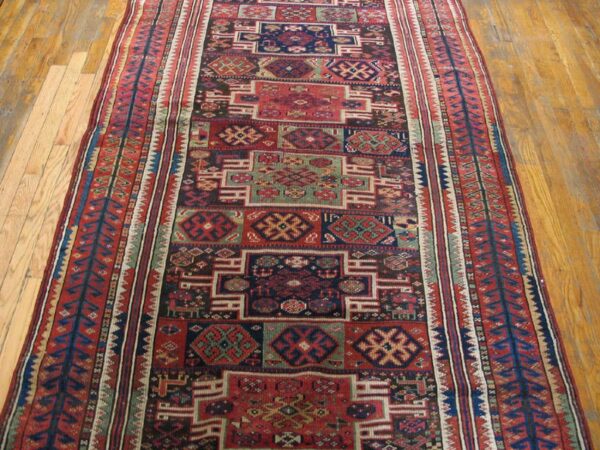 1890s multicolor geometric tribal antique persian kurdish rug 4'6" x 7'8" handknotted wool carpet 5 1890s multicolor geometric tribal antique persian kurdish rug 4'6" x 7'8" handknotted wool carpet - detail view 4