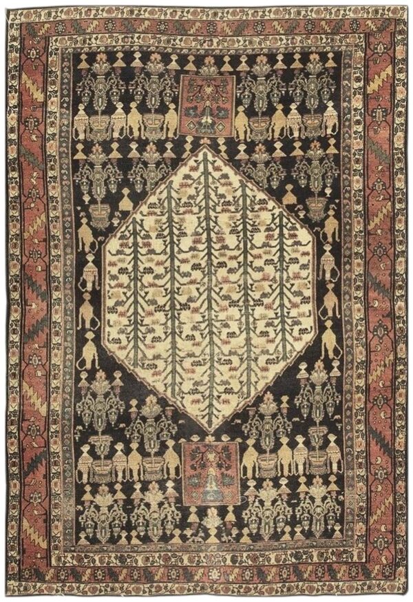 1890s small deep blue classic vase medallion antique senneh knotted wool rug 1 1890s small deep blue classic vase medallion antique senneh knotted wool rug