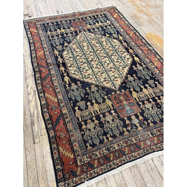 1890s small deep blue classic vase medallion antique senneh knotted wool rug 2 1890s small deep blue classic vase medallion antique senneh knotted wool rug - detail view 1