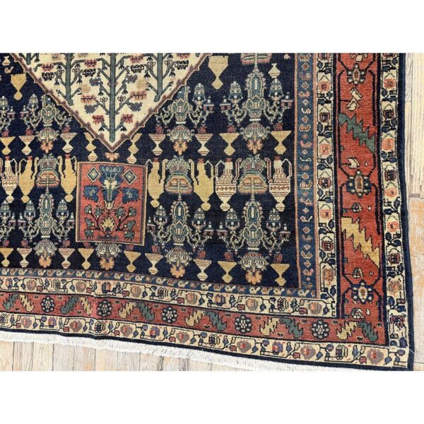 1890s small deep blue classic vase medallion antique senneh knotted wool rug 5 1890s small deep blue classic vase medallion antique senneh knotted wool rug - detail view 4