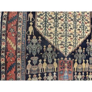 1890s Small Deep Blue Classic Vase Medallion Antique Senneh Knotted Wool Rug - detail view 5
