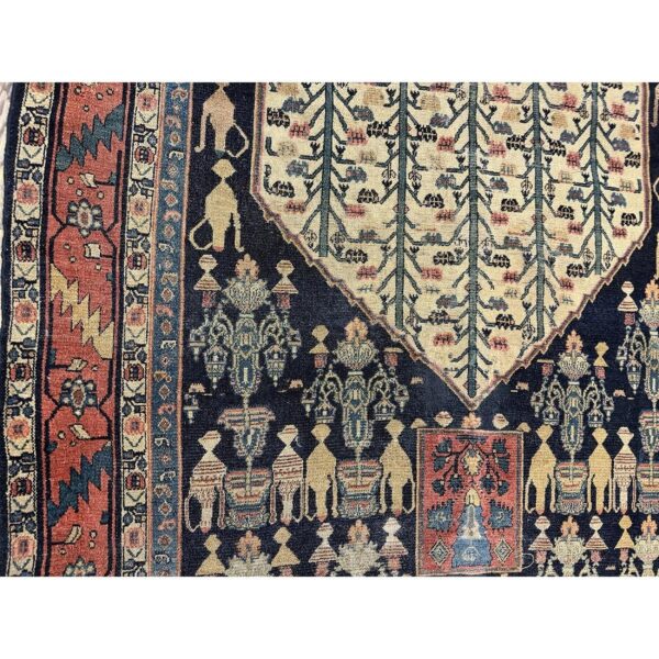 1890s small deep blue classic vase medallion antique senneh knotted wool rug 6 1890s small deep blue classic vase medallion antique senneh knotted wool rug - detail view 5