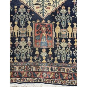 1890s Small Deep Blue Classic Vase Medallion Antique Senneh Knotted Wool Rug - detail view 6