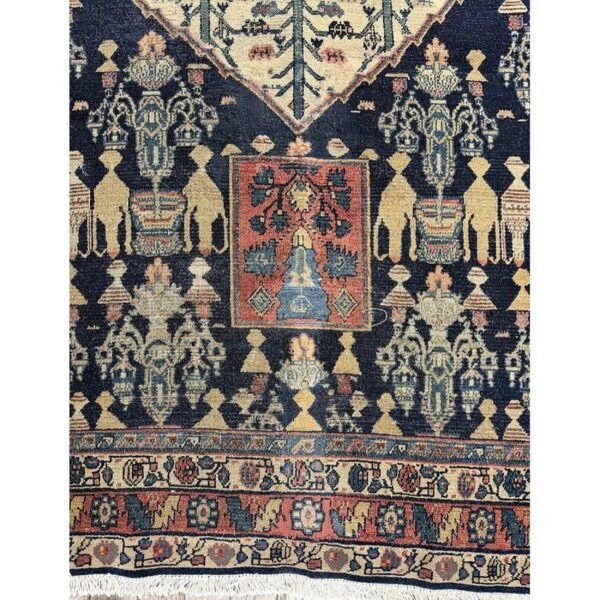1890s small deep blue classic vase medallion antique senneh knotted wool rug 7 1890s small deep blue classic vase medallion antique senneh knotted wool rug - detail view 6