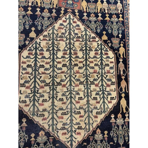 1890s small deep blue classic vase medallion antique senneh knotted wool rug 8 1890s small deep blue classic vase medallion antique senneh knotted wool rug - detail view 7