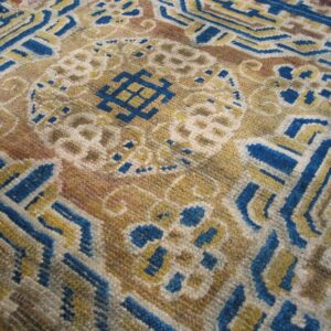 1890s Tan Beige Medallion Antique Chinese Ningxia Rug 2'4" X 9' Handknotted Wool Carpet - detail view 4