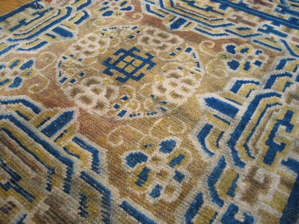 1890s tan beige medallion antique chinese ningxia rug 2'4" x 9' handknotted wool carpet 5 1890s tan beige medallion antique chinese ningxia rug 2'4" x 9' handknotted wool carpet - detail view 4