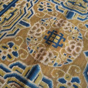 1890s Tan Beige Medallion Antique Chinese Ningxia Rug 2'4" X 9' Handknotted Wool Carpet - detail view 5