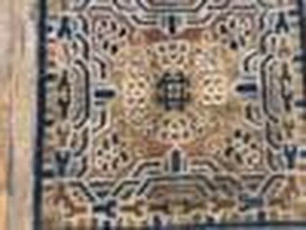 1890s tan beige medallion antique chinese ningxia rug 2'4" x 9' handknotted wool carpet 7 1890s tan beige medallion antique chinese ningxia rug 2'4" x 9' handknotted wool carpet - detail view 6