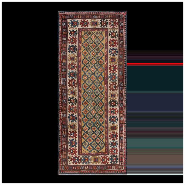1890s yellow diamond antique caucasian talish carpet 3'4" x 7'6" knotted wool rug