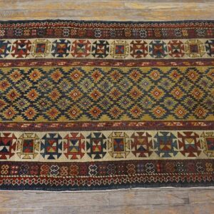 1890s Yellow Diamond Antique Caucasian Talish Carpet 3'4" X 7'6" Knotted Wool Rug - detail view 2
