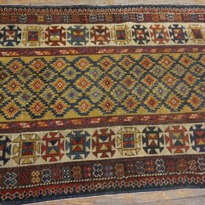1890s Yellow Diamond Antique Caucasian Talish Carpet 3'4" X 7'6" Knotted Wool Rug - detail view 3