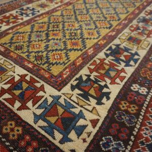 1890s Yellow Diamond Antique Caucasian Talish Carpet 3'4" X 7'6" Knotted Wool Rug - detail view 4