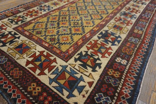1890s yellow diamond antique caucasian talish carpet 3'4" x 7'6" knotted wool rug - detail view 4