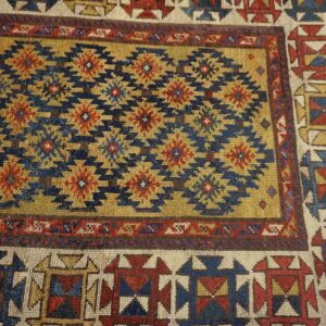1890s Yellow Diamond Antique Caucasian Talish Carpet 3'4" X 7'6" Knotted Wool Rug - detail view 5
