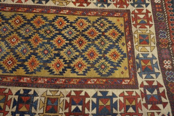 1890s yellow diamond antique caucasian talish carpet 3'4" x 7'6" knotted wool rug - detail view 5