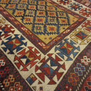 1890s Yellow Diamond Antique Caucasian Talish Carpet 3'4" X 7'6" Knotted Wool Rug - detail view 6