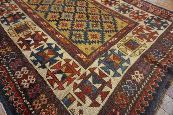 1890s yellow diamond antique caucasian talish carpet 3'4" x 7'6" knotted wool rug - detail view 6