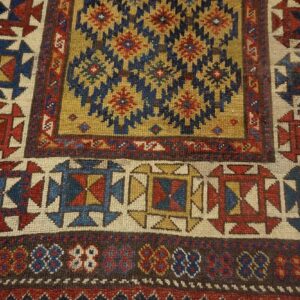 1890s Yellow Diamond Antique Caucasian Talish Carpet 3'4" X 7'6" Knotted Wool Rug - detail view 7