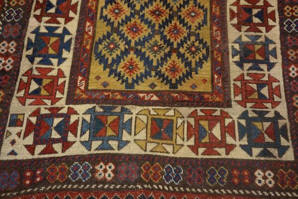 1890s yellow diamond antique caucasian talish carpet 3'4" x 7'6" knotted wool rug - detail view 7