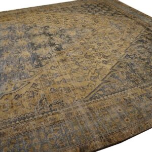 1900s Blue Camel Medallion Antique Persian Malayer Rug 12'3'' X 21'2'' Handknotted Wool Carpet - detail view 2