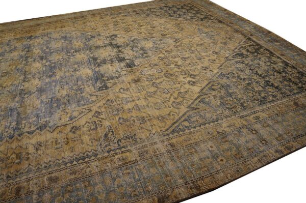 1900s blue camel medallion antique persian malayer rug 12'3'' x 21'2'' handknotted wool carpet 3 1900s blue camel medallion antique persian malayer rug 12'3'' x 21'2'' handknotted wool carpet - detail view 2