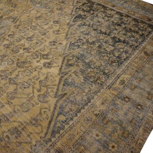 1900s Blue Camel Medallion Antique Persian Malayer Rug 12'3'' X 21'2'' Handknotted Wool Carpet - detail view 3