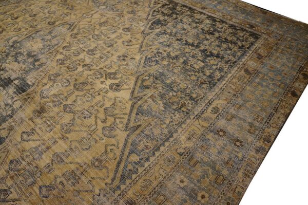 1900s blue camel medallion antique persian malayer rug 12'3'' x 21'2'' handknotted wool carpet 4 1900s blue camel medallion antique persian malayer rug 12'3'' x 21'2'' handknotted wool carpet - detail view 3