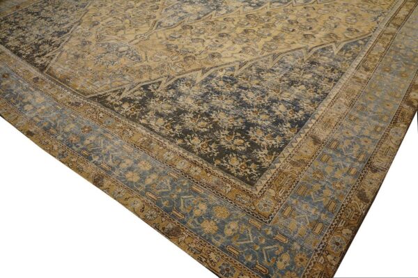 1900s blue camel medallion antique persian malayer rug 12'3'' x 21'2'' handknotted wool carpet 5 1900s blue camel medallion antique persian malayer rug 12'3'' x 21'2'' handknotted wool carpet - detail view 4