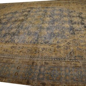 1900s Blue Camel Medallion Antique Persian Malayer Rug 12'3'' X 21'2'' Handknotted Wool Carpet - detail view 5