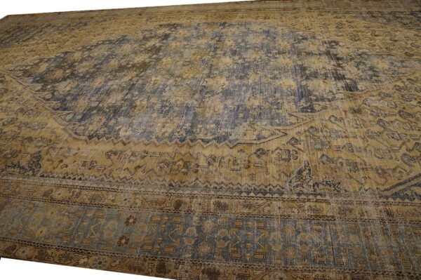 1900s blue camel medallion antique persian malayer rug 12'3'' x 21'2'' handknotted wool carpet 6 1900s blue camel medallion antique persian malayer rug 12'3'' x 21'2'' handknotted wool carpet - detail view 5
