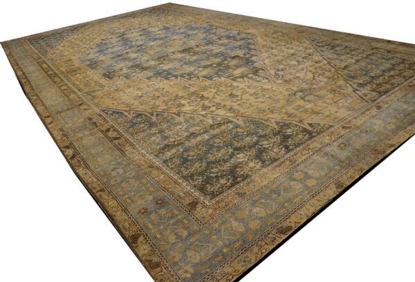 1900s blue camel medallion antique persian malayer rug 12'3'' x 21'2'' handknotted wool carpet 8 1900s blue camel medallion antique persian malayer rug 12'3'' x 21'2'' handknotted wool carpet - detail view 7