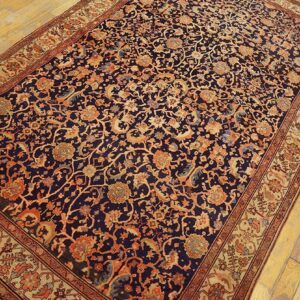 1900s Blue Navy Floral Antique Persian Sarouk Farahan Rug 4'2" X 6'8" Handknotted Wool Carpet - detail view 3