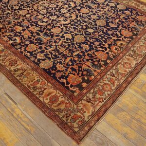1900s Blue Navy Floral Antique Persian Sarouk Farahan Rug 4'2" X 6'8" Handknotted Wool Carpet - detail view 4