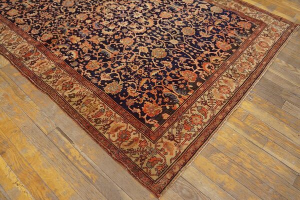 1900s blue navy floral antique persian sarouk farahan rug 4'2" x 6'8" handknotted wool carpet - detail view 4