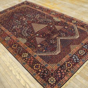1900s Blue Navy Medallion Floral Antique Persian Kerman Rug 4'10'' X 8'4'' Handknotted Wool Carpet - detail view 1