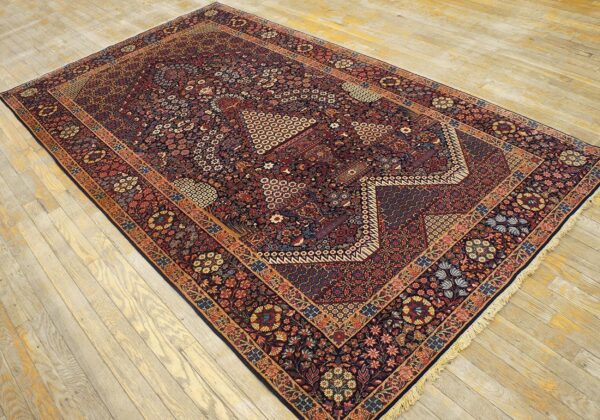 1900s blue navy medallion floral antique persian kerman rug 4'10'' x 8'4'' handknotted wool carpet 2 1900s blue navy medallion floral antique persian kerman rug 4'10'' x 8'4'' handknotted wool carpet - detail view 1
