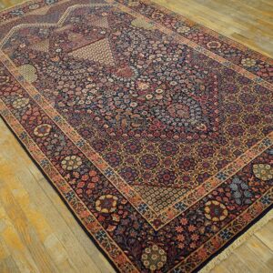 1900s Blue Navy Medallion Floral Antique Persian Kerman Rug 4'10'' X 8'4'' Handknotted Wool Carpet - detail view 2