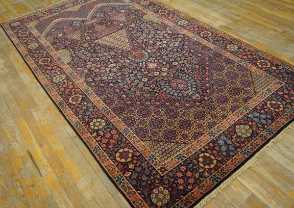 1900s blue navy medallion floral antique persian kerman rug 4'10'' x 8'4'' handknotted wool carpet 3 1900s blue navy medallion floral antique persian kerman rug 4'10'' x 8'4'' handknotted wool carpet - detail view 2