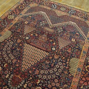 1900s Blue Navy Medallion Floral Antique Persian Kerman Rug 4'10'' X 8'4'' Handknotted Wool Carpet - detail view 3
